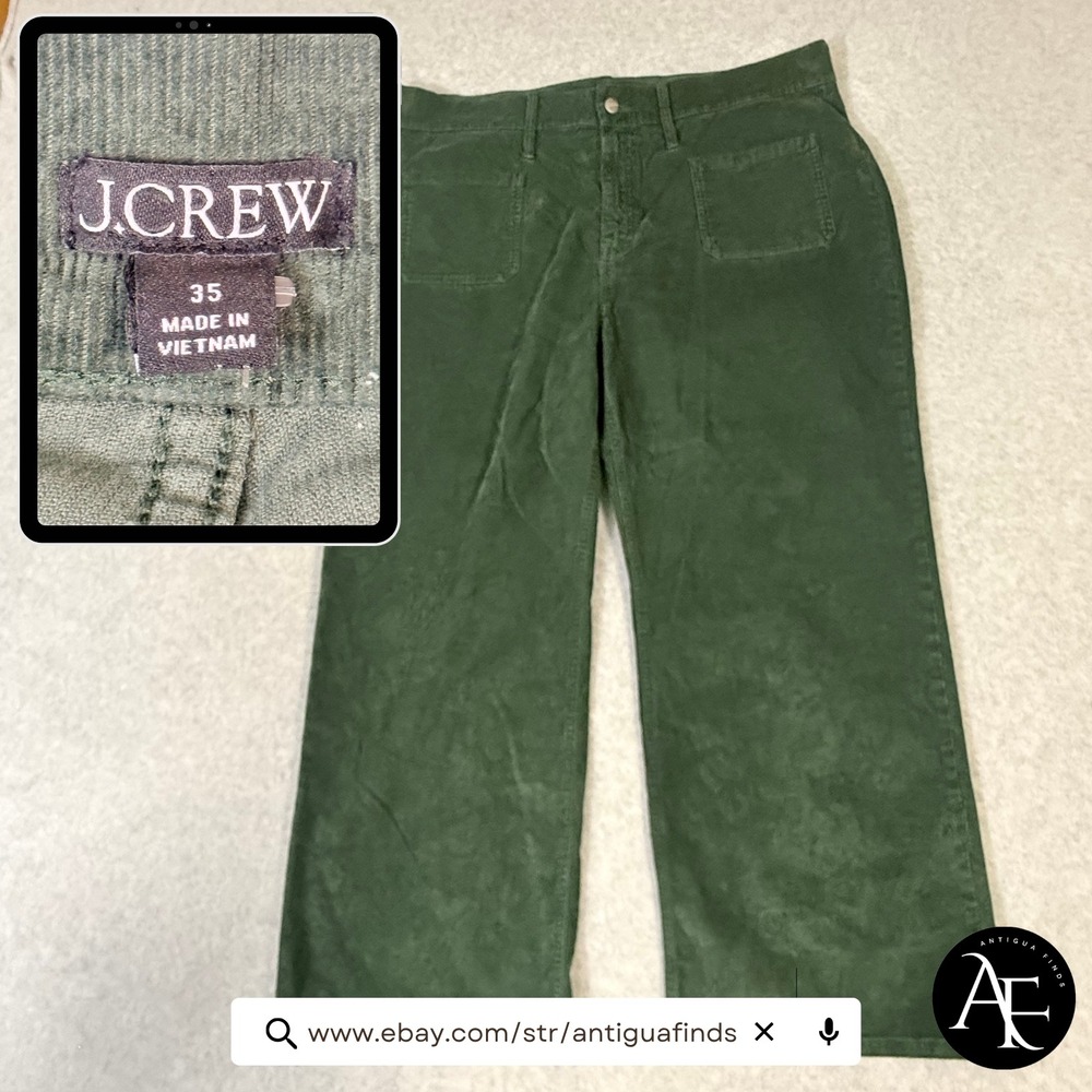 J.Crew Mens Corduroy Wide Leg Patch Pocket Pants Green Size 35
